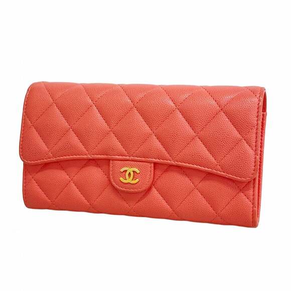 CHANEL Accessories - Chanel long wallet, Matelassé caviar leather, pink, women's.